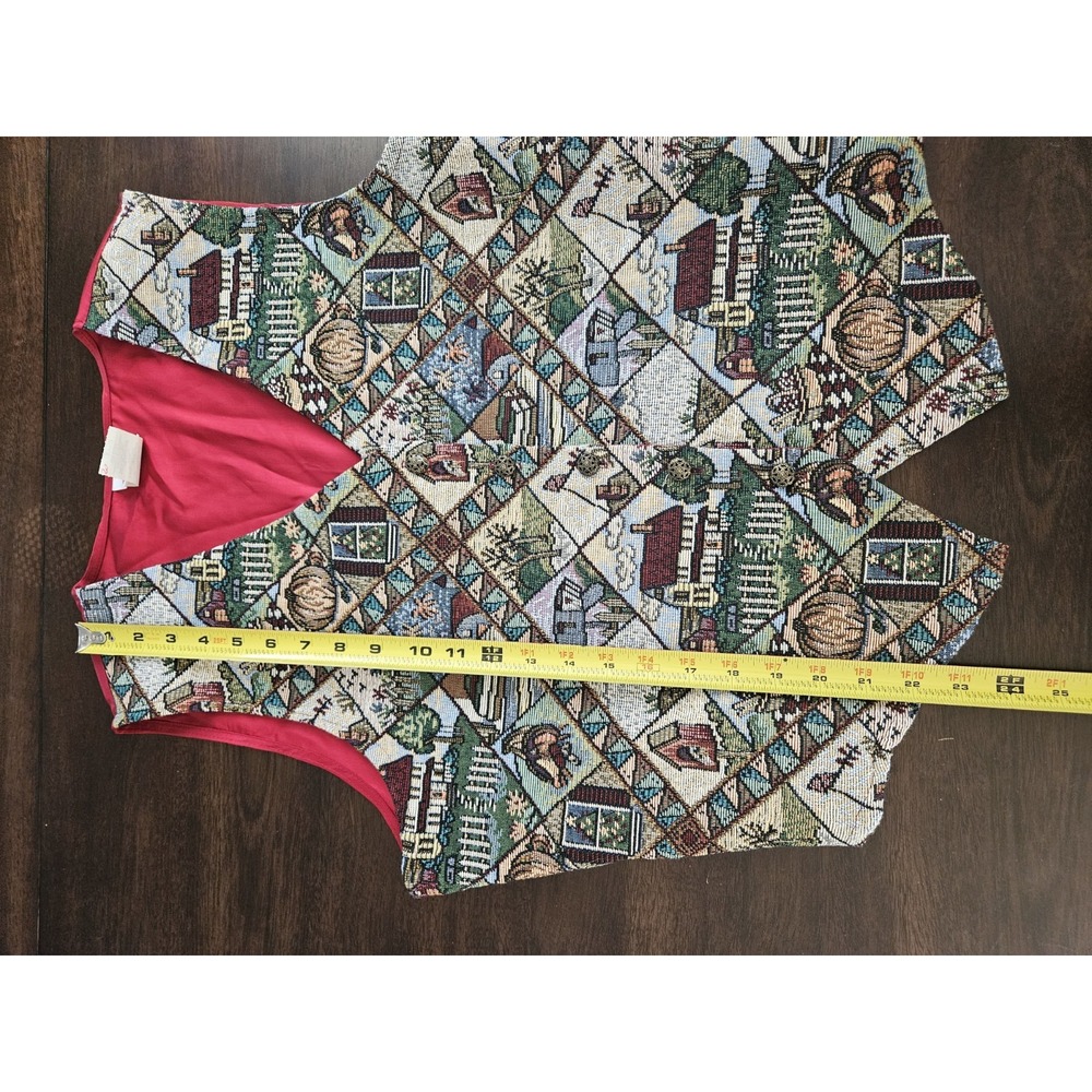 Vintage Bobbie Brooks Tapestry Vest Fall Farm Cottage Mom Retro 1990s Large - Picture 10 of 10